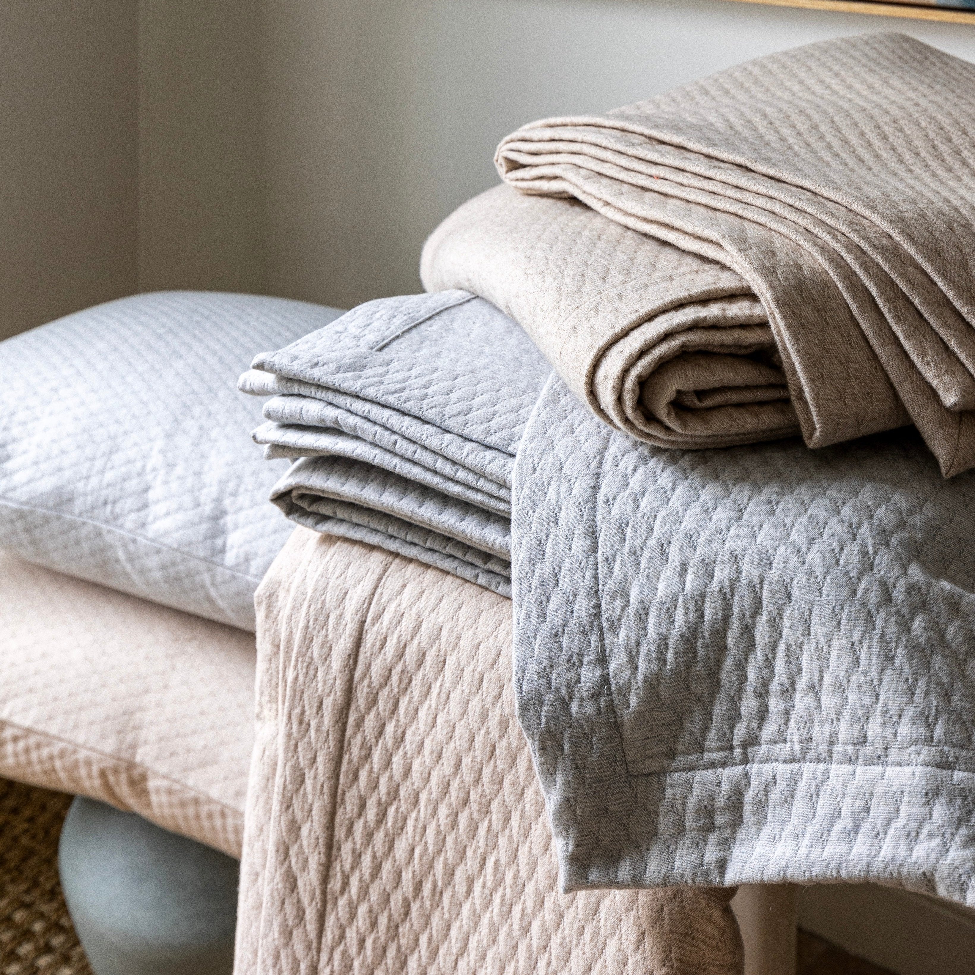 Ravello Coverlet close up detail of linen and cove together