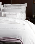 a bed displaying arezzo duvet cover. Knife edge design with button closure