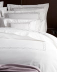 arezzo pillowcase shown on bed accompanied with standard and euro shams. 400 thread count, Egyptian cotton pillowcase,