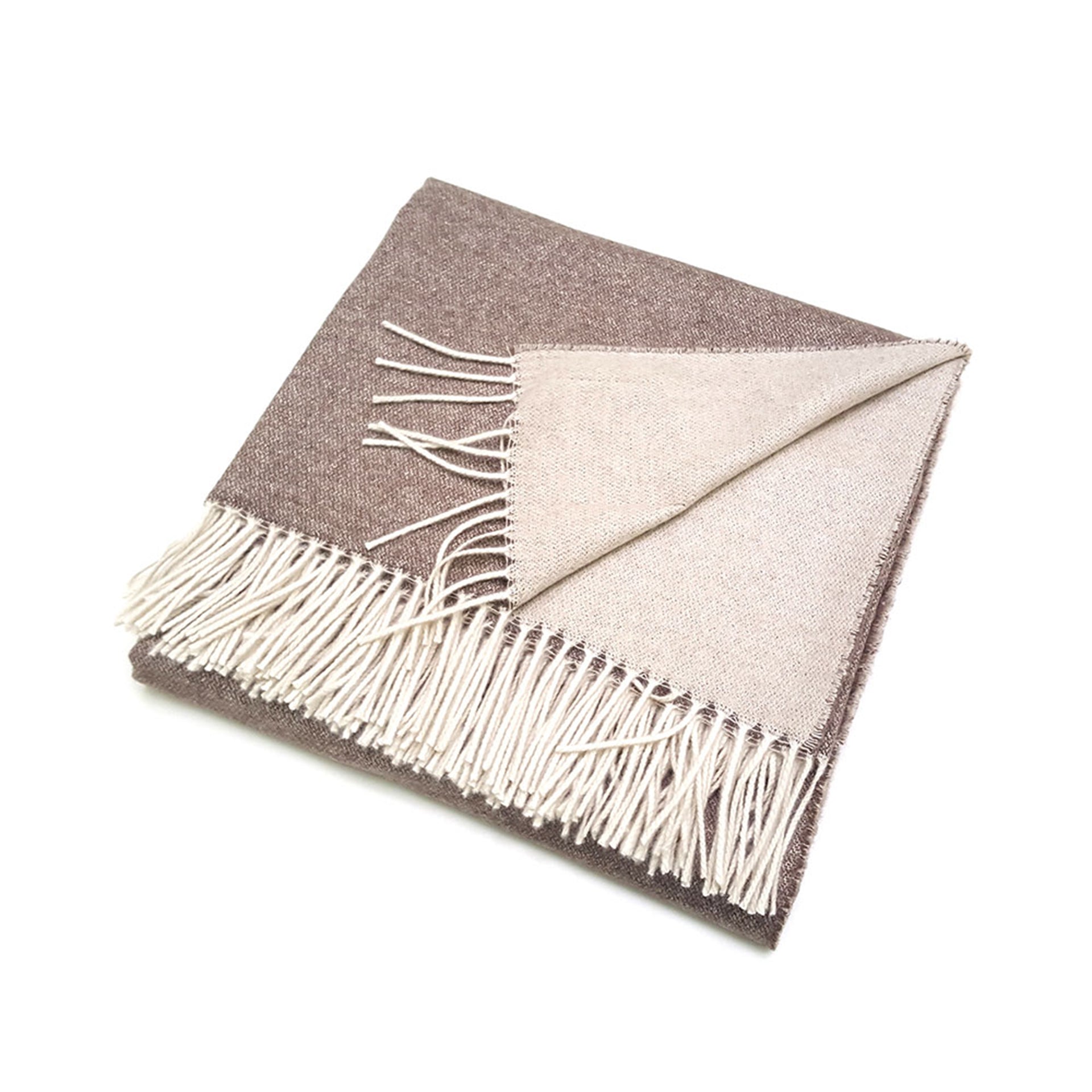 scandia home deborah cashmere throw, reversible brown and beige with fringe finish, 