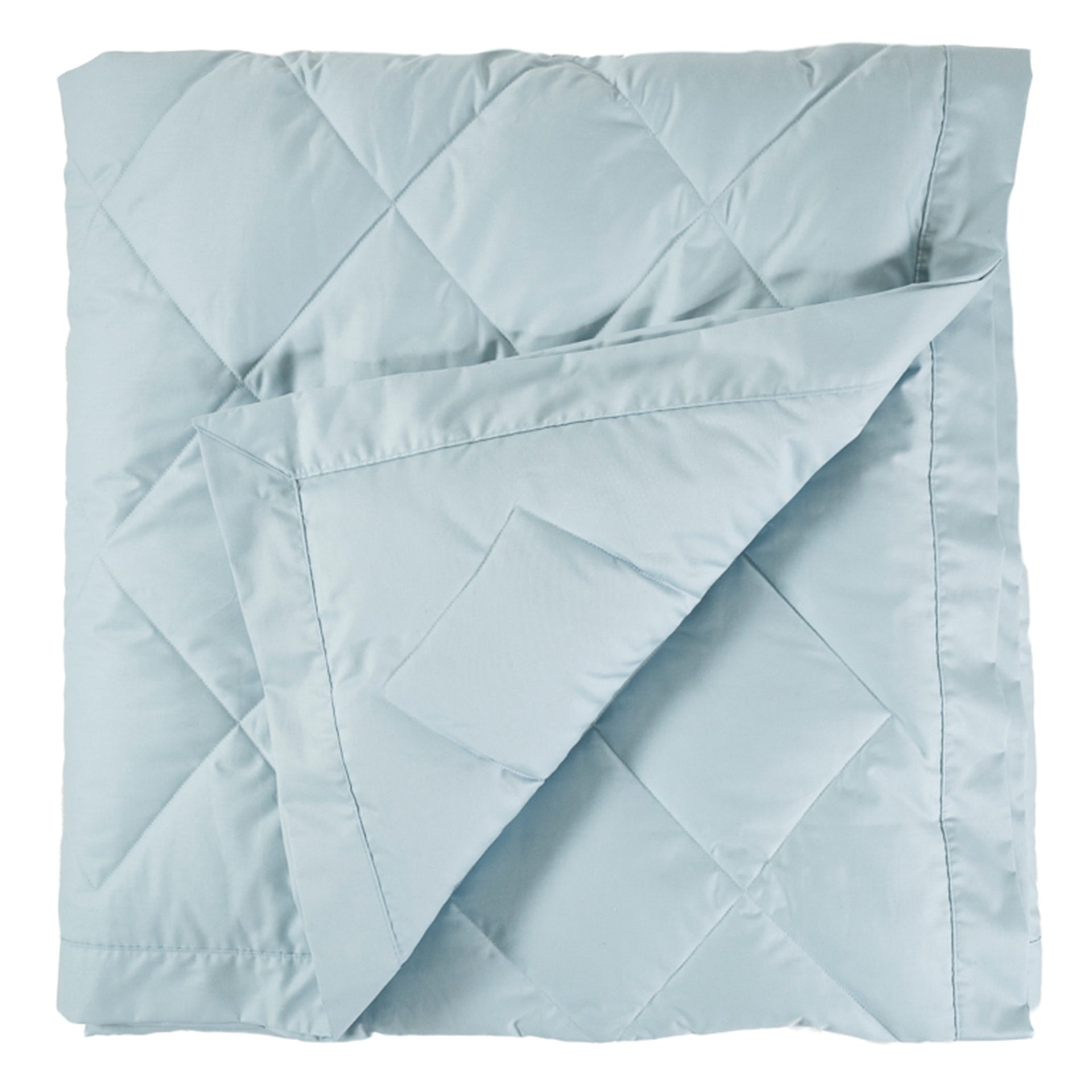 scandia home down blanket in the color rain, folded 