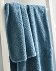 close up detail of indulgence towels, made of 100% extra long staple Egyptian cotton, in the color petrol 