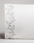 san remo embroidered pillowcase in color shadow & white with a 5 inch hemstitch finish. sold in pairs, 