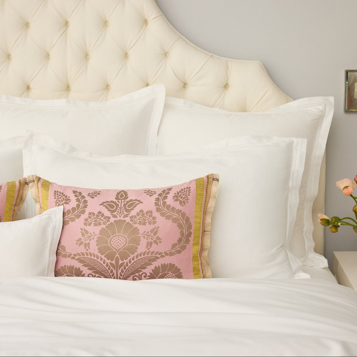 Close-up detail of Lucea Sea Island Sham's with double hemstitch finish in white