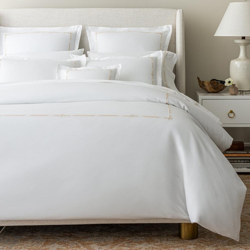 Lisetta duvet cover with shams and pillowcases in the color champagne