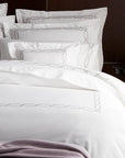 arezzo pillowcase shown on bed accompanied with standard and euro shams. 400 thread count, Egyptian cotton pillowcase, 