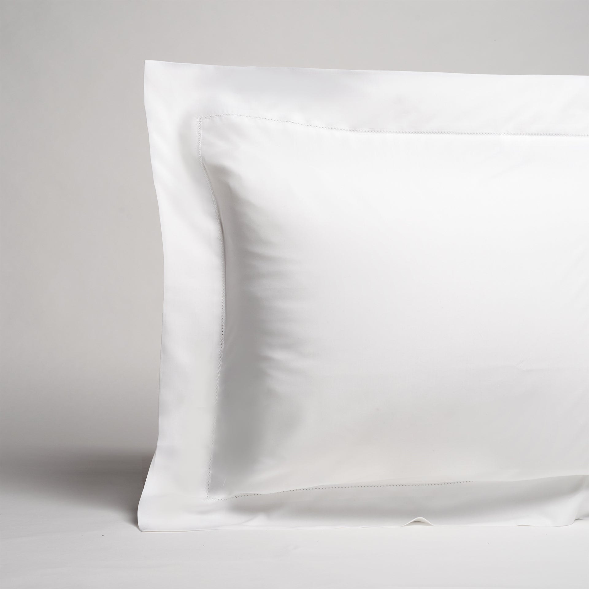 classic natural percale sham in color white with 3 inch hemstitch flange on four sides