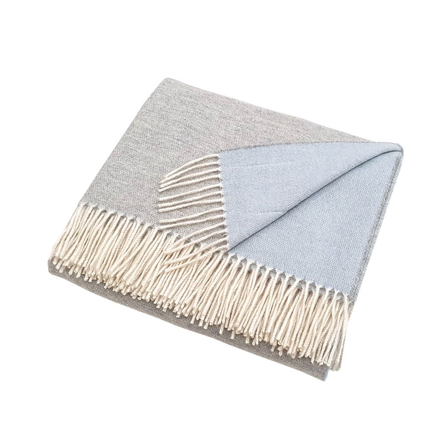 scandia home deborah cashmere throw, reversible light grey and light blue with fringe finish, #color_light grey & light blue
