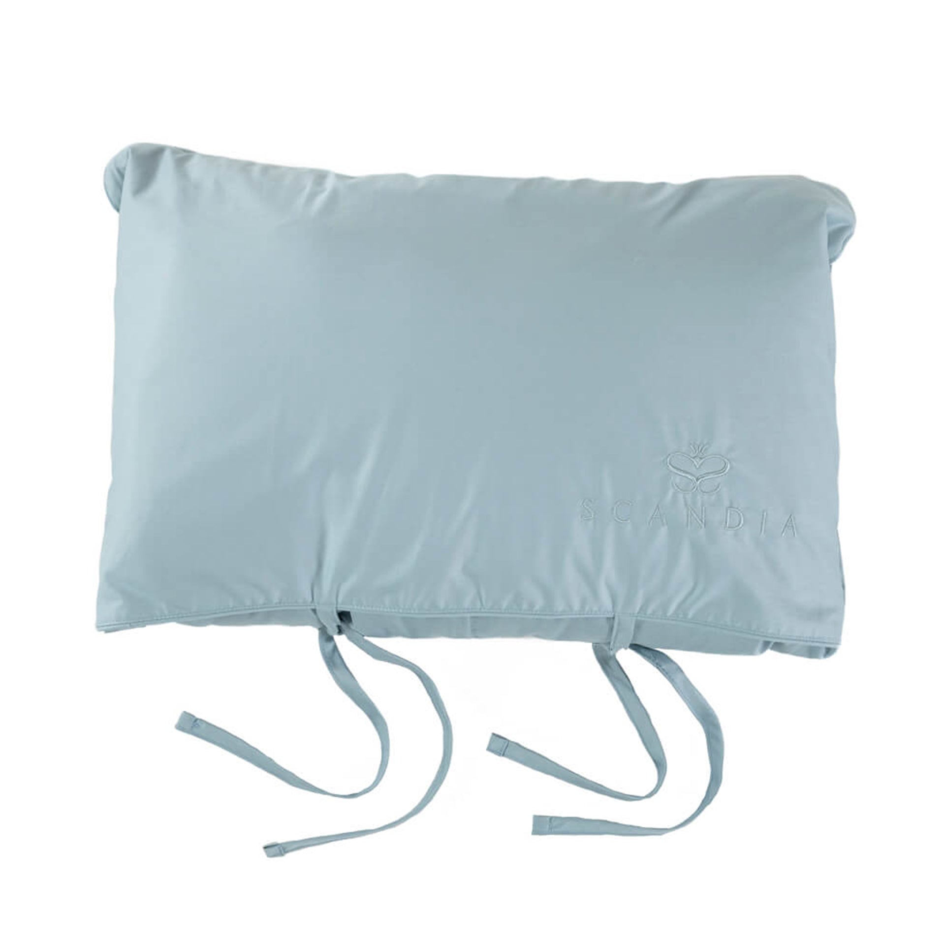 scandia home down travel attache covered in a sateen cotton in color rain, the perfect travel companion, 