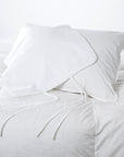 a standard size travel pillow filled with 650 hungarian white goose down with a pillow case made of eygptian cotton