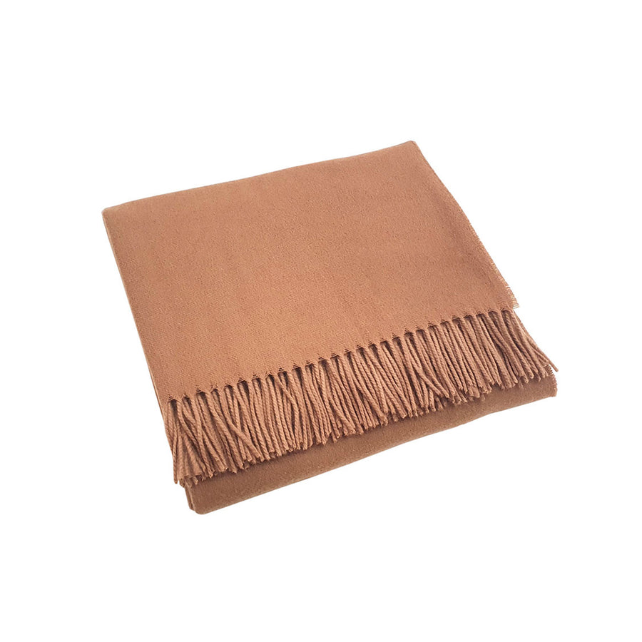 scandia home jaya cashmere throw folded in the color camel