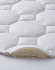 detail of the pure cotton mattress pad of 100% pure cotton inside and 100% cotton pad fabric outside