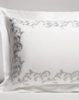 san remo embroidered sham in the color shadow & white with a frame style pattern featuring 15" repeats, 