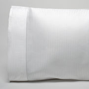savoia sateen pillowcases have a 4 inch hemstitch finish and offered in three color ways-white, ivory and shadow